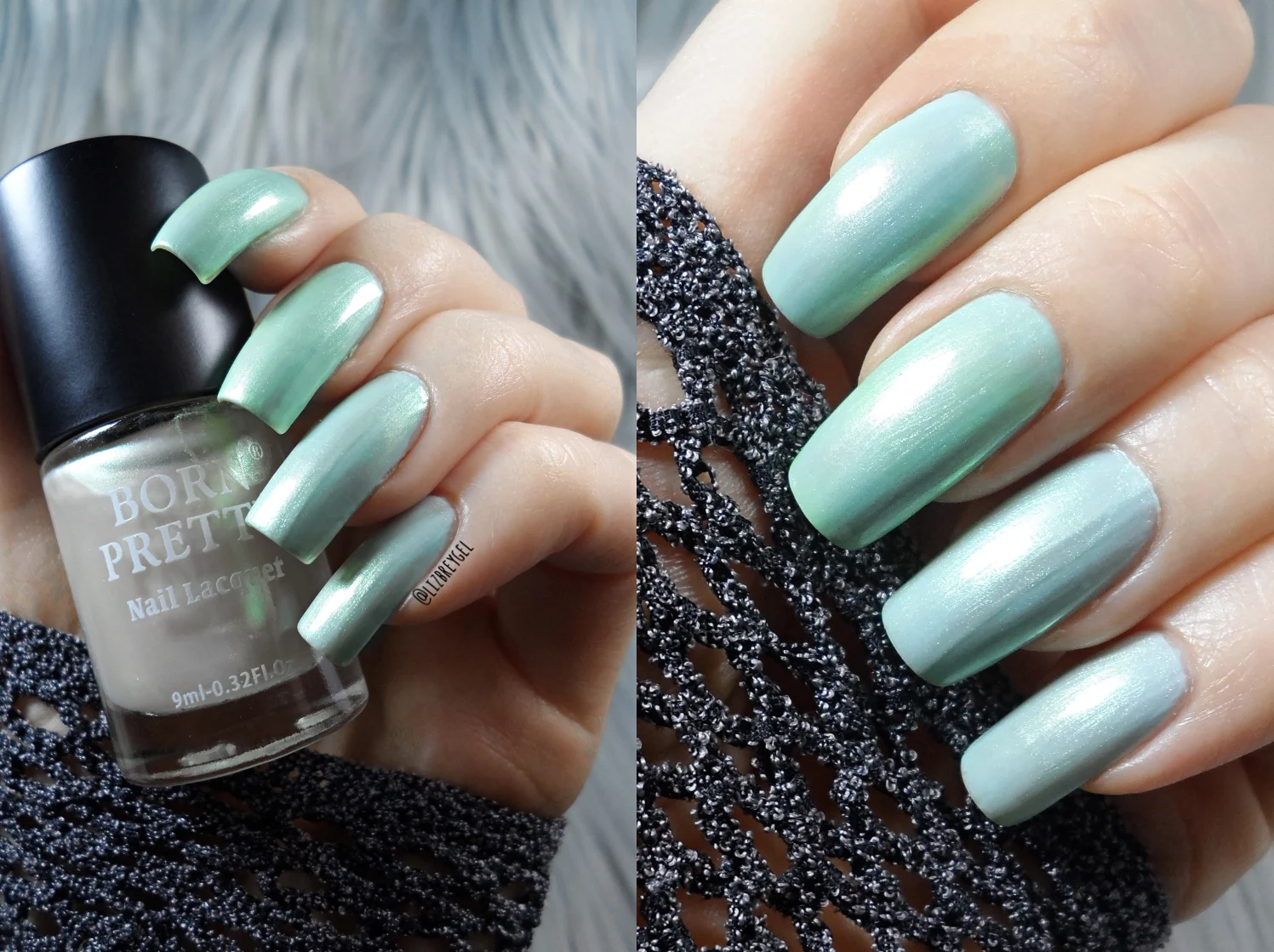 a close-up of long, natural nails with a pastel nail look inspired by mermaid