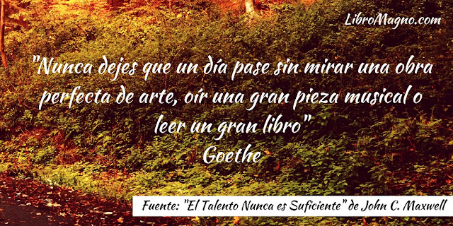 "Nunca dejes que un día pase sin mirar una obra perfecta de arte, oír una gran pieza musical o leer un gran libro" Goethe