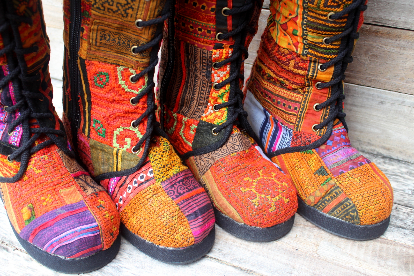 Vintage Hmong patchwork womens boots