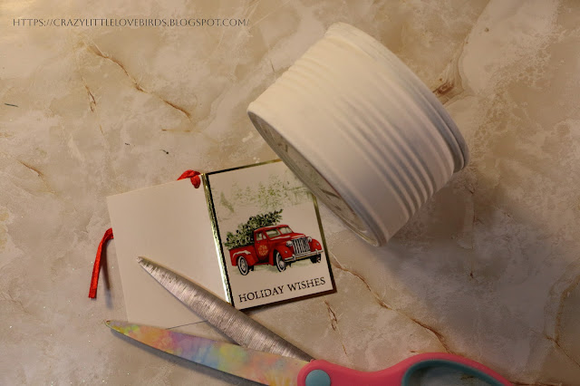 Mini can, gift tag, and scissors