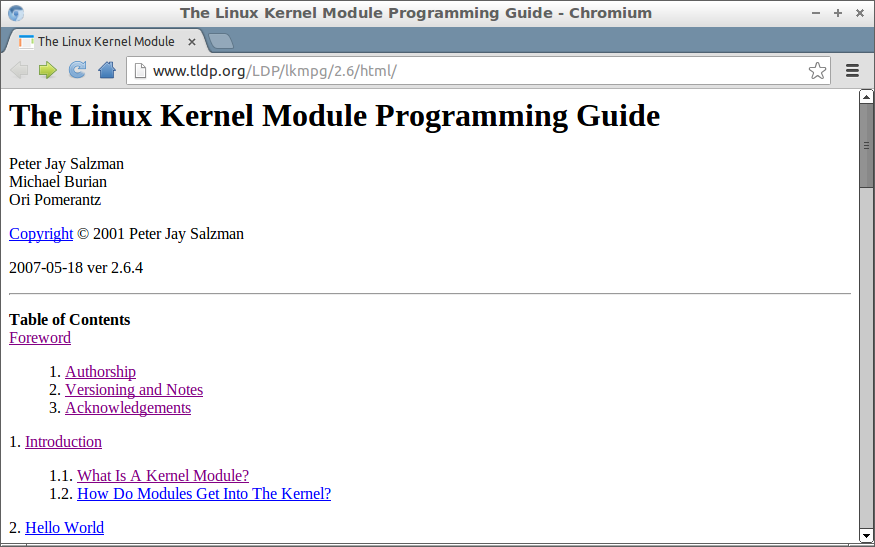 The Linux Kernel Module Programming Guide