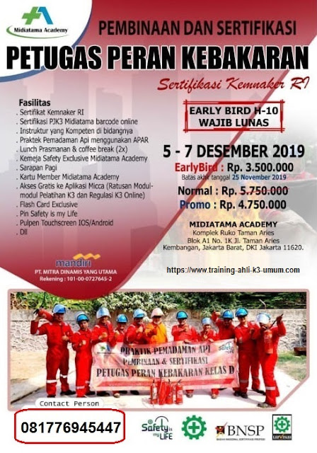 Damkar Klas D kemnaker tgl. 5-7 Desember 2019 di Jakarta
