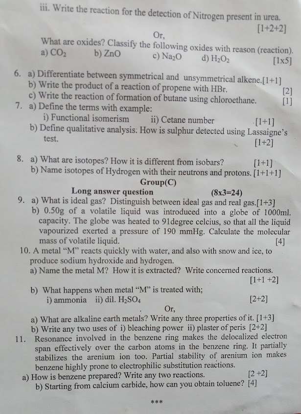 Class 11 Chemistry technical paper 2079 (final term)