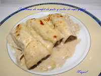 Canelones de confit de pato con salsa de ceps y foie