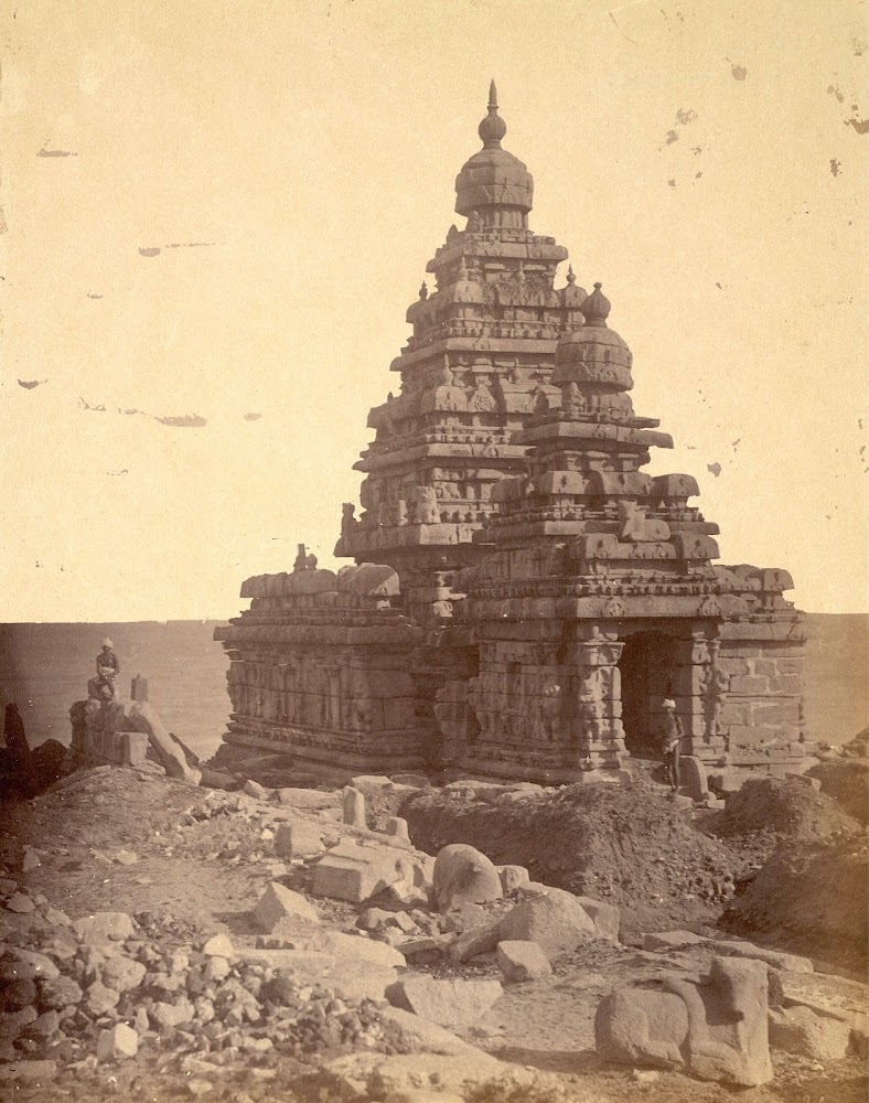 General view from the north-west of the Shore Temple, Mamallapuram, Tamil Nadu - c.1885