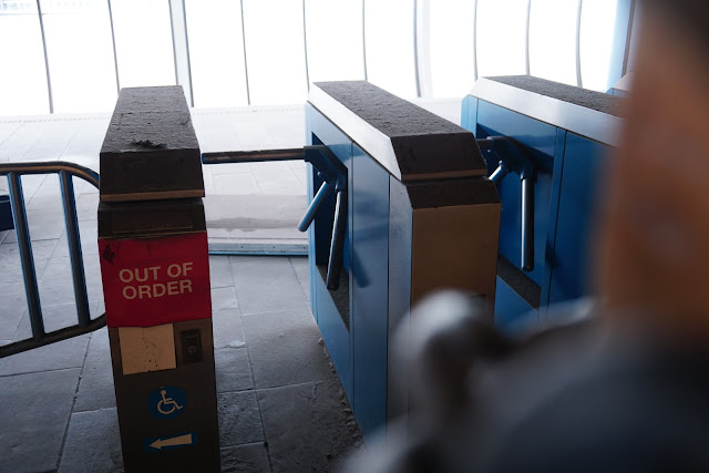 Abandoned Harborside Monorail Station interior (turnstiles)