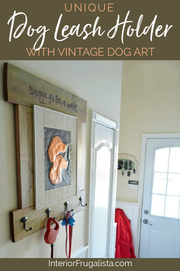 A handy wall-mount DIY Dog Leash Holder with rustic charm using fence boards and vintage copper art. Handy dog leash organization for the back door.