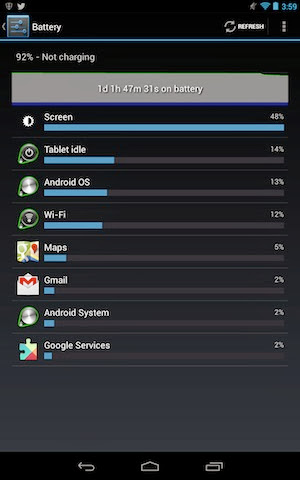Android setting battery consume info