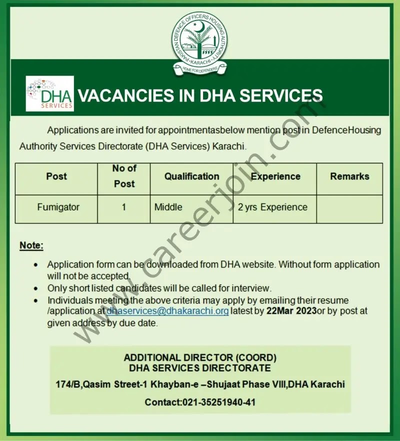 DHA Services Karachi Jobs
