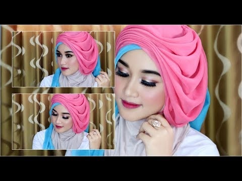 cara memakai jilbab segi empat 2 warna untuk kebaya