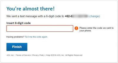 verifikasi email aol melalui sms