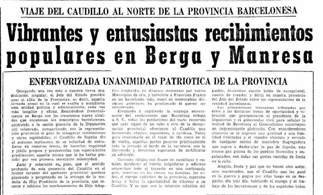 Berga y Manresa salen a la calle para vitorear a Franco.  La Vanguardia, 2 de julio de 1966