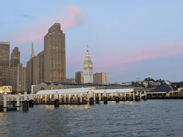 View of the Ferry Building in San Francisco at sunrise