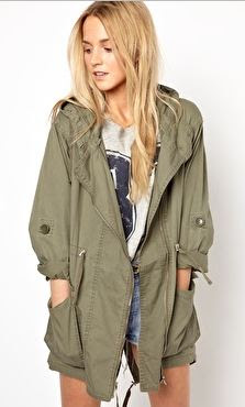 Khaki parka jacket from Primark at ASOS with studs on model