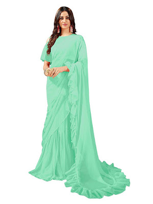 Manohari Plain Georgette Ruffle Saree with Blouse Piece