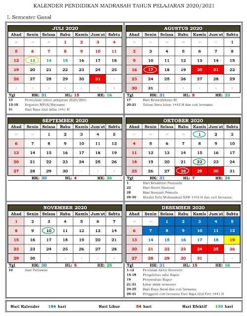 Download Kalender  Pendidikan Madrasah 2021 2021  Provinsi 