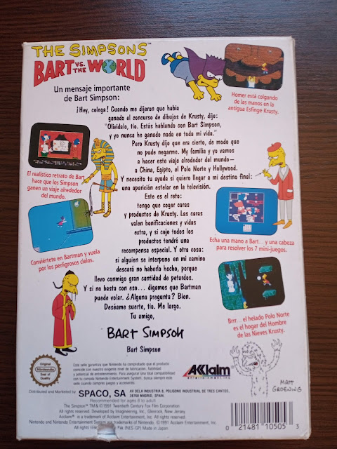 Juego de NES The Simpsons Bart VS World por detrás