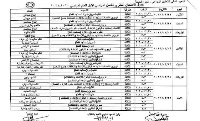 الجدول النظري لجميع الشعب الفرقة الثالثة