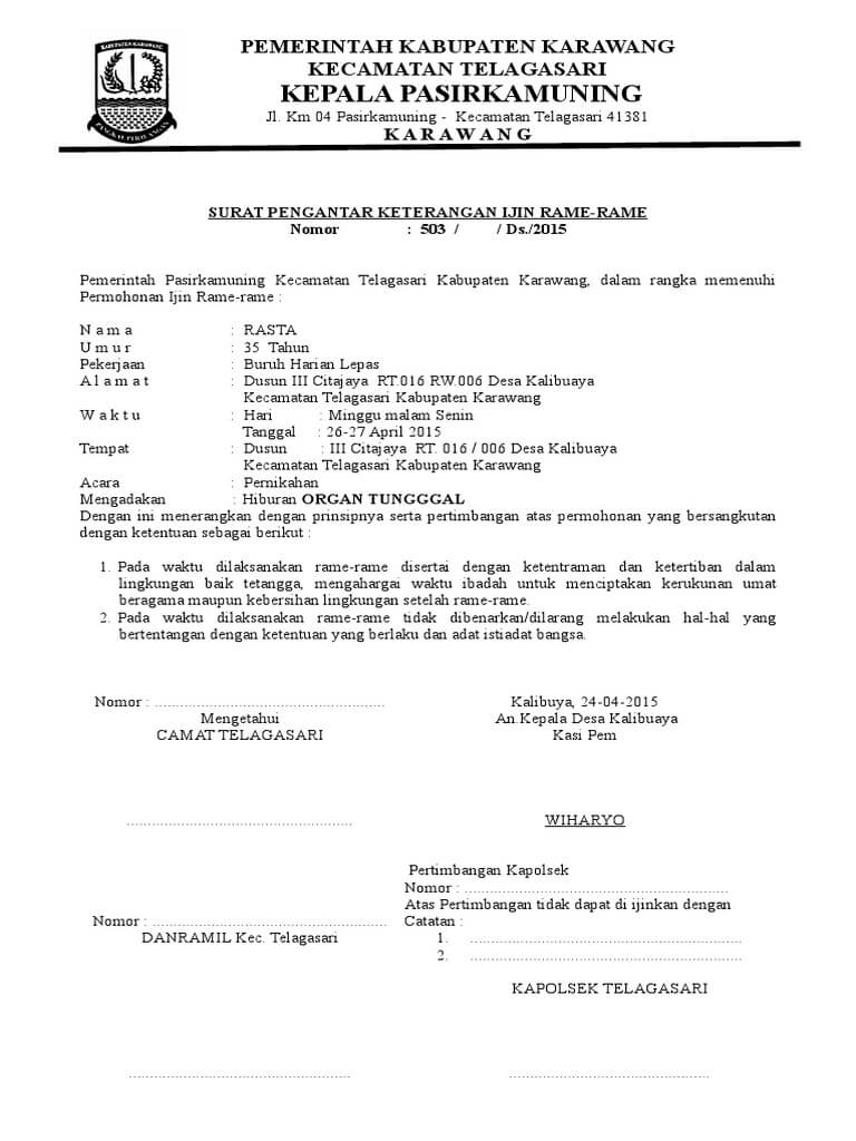 Contoh Surat Rekomendasi Izin Keramaian Contoh Surat