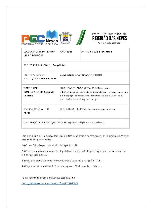 O Segundo Reinado - Continuidade da matéria