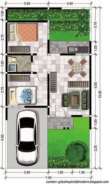 denah rumah minimalis dengan lebar 6 meter 1 lantai