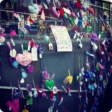 #AHeart4Mcr decorated hearts in  Manchester - photo by Fenella Williams