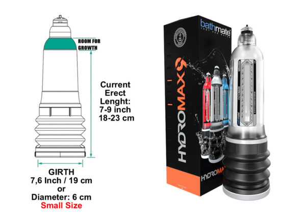 Bathmate Hydromax 9 penis pump size chart