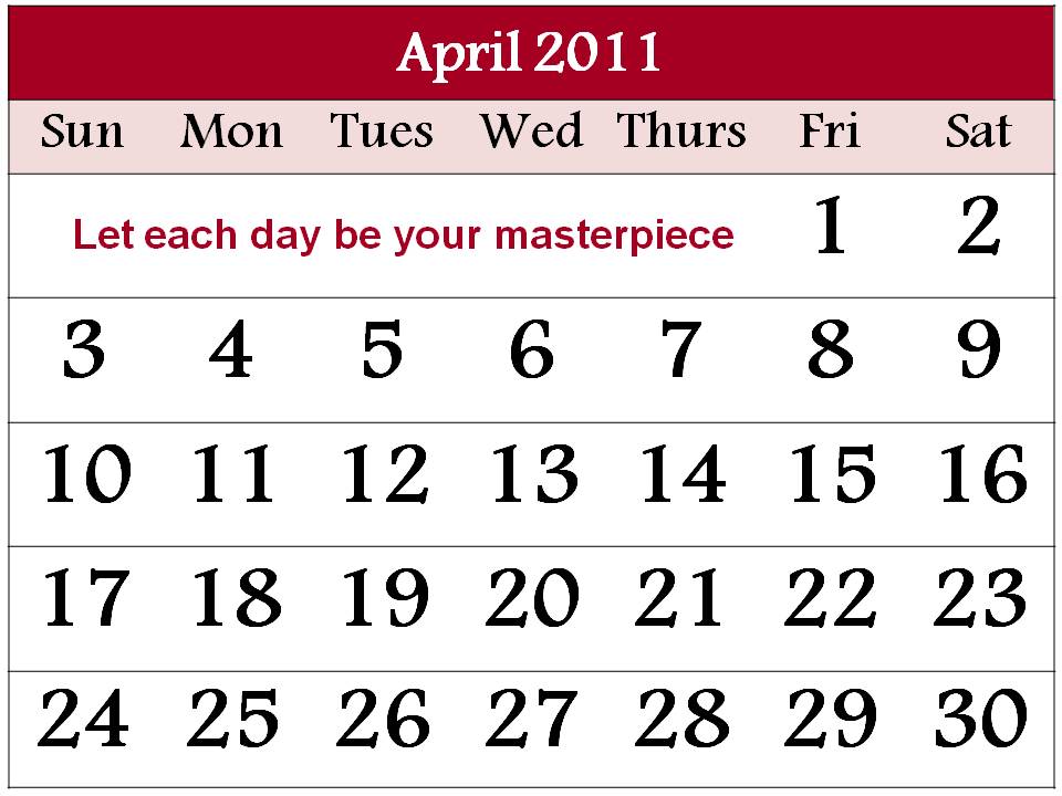 calendar april 2011 printable. Free Calendar 2011 April
