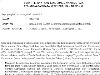 Download Surat Pernyataan Tanggung Jawab Mutlak Pemanfaatan Data Kependudukan Nasional 2021