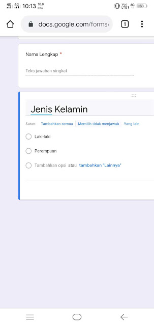 Contoh pertanyaan google forms