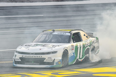 Justin Haley secured his first win in the NASCAR Xfinity Series (NXS) last night at Talladega Superspeedway in the Unhinged 300