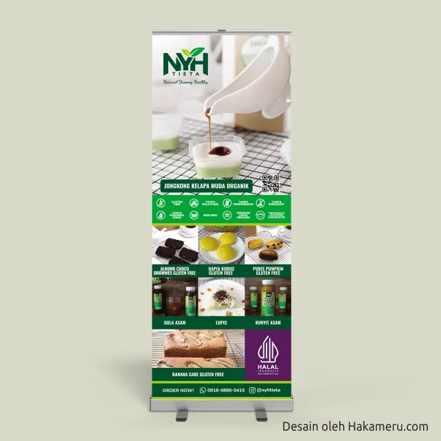 Desain roll up banner untuk makanan dan minuman organik UMKM - Jasa desain grafis online Hakameru.com