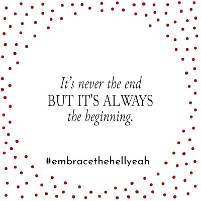 An inspiration quote in black letters on a white background surrounded by tiny red polka dots.