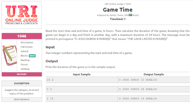 URI 1046 Game Time Solution in C++