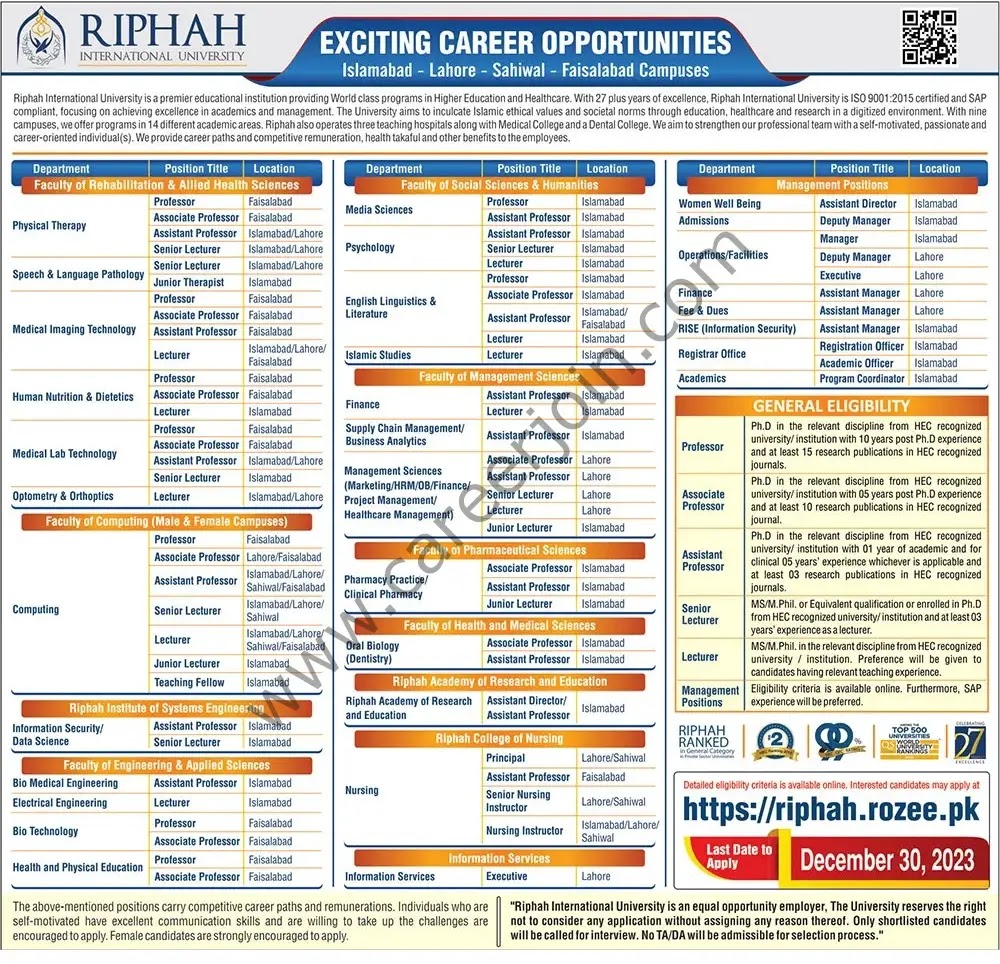 Jobs in Riphah International University