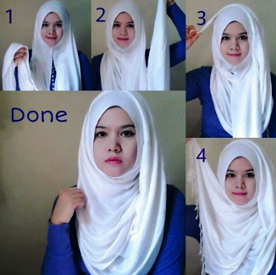 cara memakai kerudung pashmina panjang untuk wajah bulat