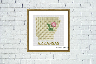 Arkansas map cross stitch pattern floral ornament embroidery - Tango Stitch