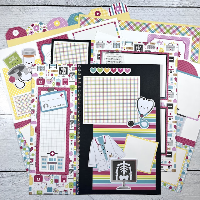 12x12 Medical themed scrapbook page layouts by Artsy Albums