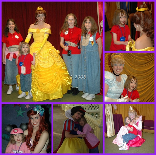 The girls meeting different Disney Princesses