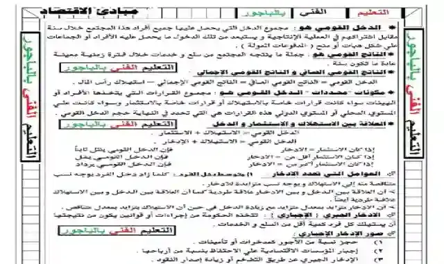 مذكرة مراجعة ليلة امتحان مبادئ الاقتصاد للصف الاول الثانوى التجارى الترم الثاني ٢٠٢١