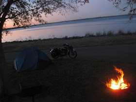 fire at night at foss lake campground, site