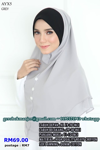 TUDUNG CHIFFON SOFT AWNING PLAIN XL AYRAA 2 LAYER