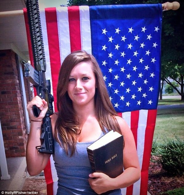 http://www.dailymail.co.uk/news/article-2684147/American-Taliban-conservative-Christian-hell-bent-making-liberal-heads-explode-Mom-three-stirs-controversy-posing-gun-bible-Chick-fil-A-cup.html