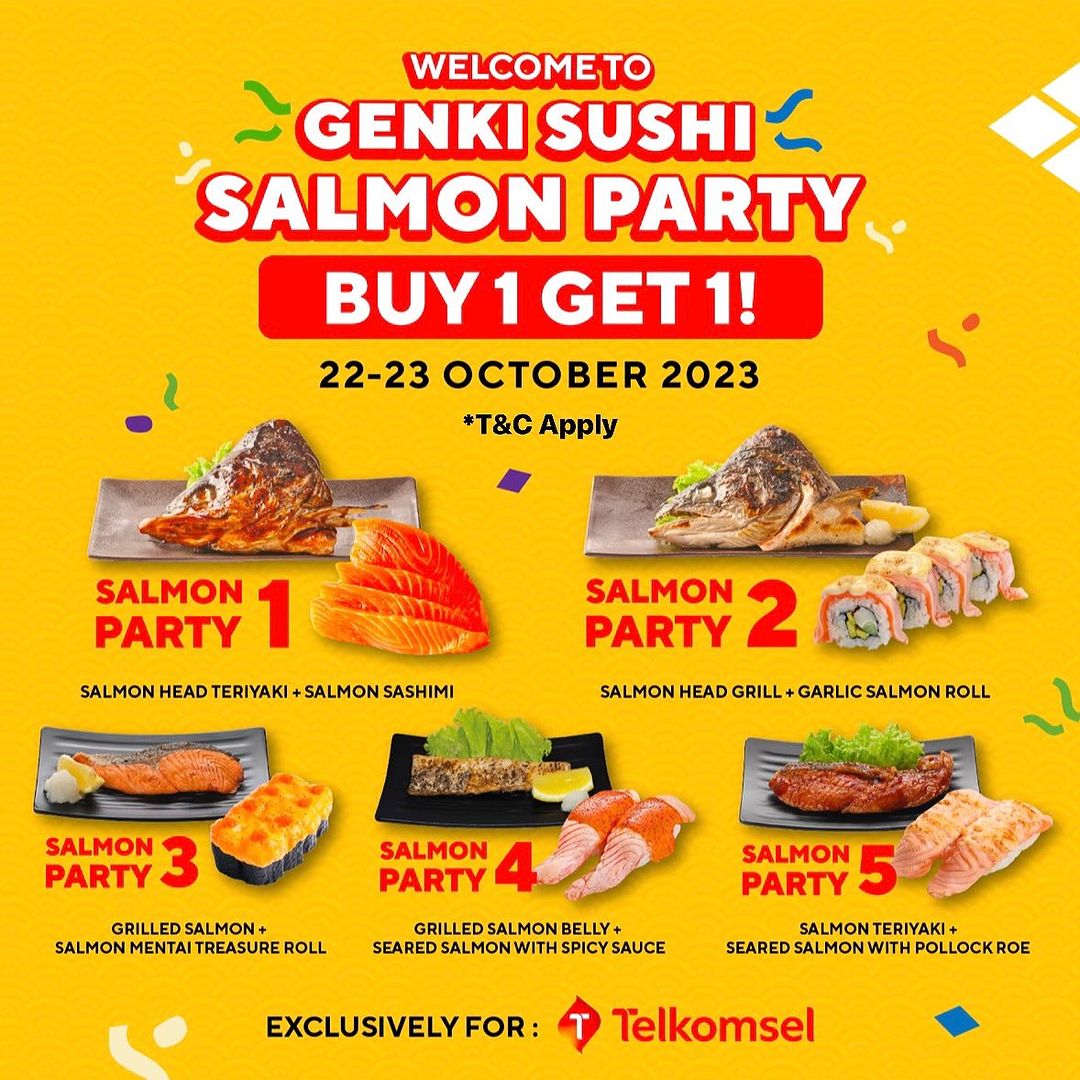 PROMO GENKI SUSHI BUY 1 GET 1 SALMON PARTY