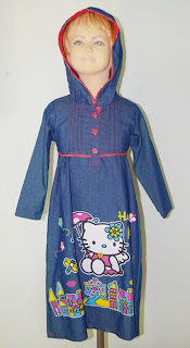 gamis semi jeans hoodie anak warna biru hello kitty | khisan fashion toko busana muslim online anak cantik murah