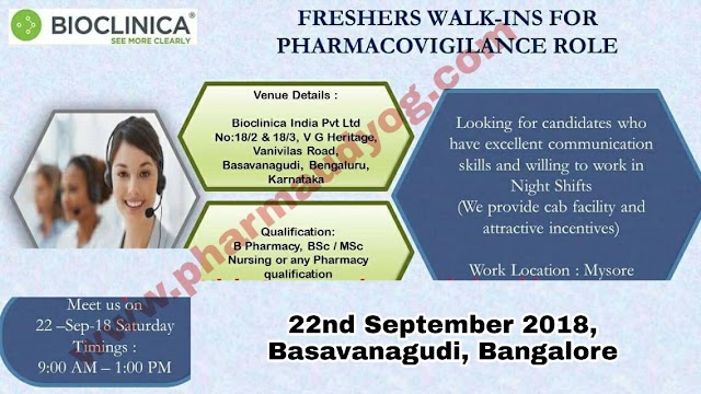 Bioclinica | Walk-In for Pharmacovigilance | 22nd September 2018 | Bangalore