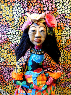 OOAK Folk Art Doll Mexican Woman at Marketplace Cloth and Clay Art Doll 