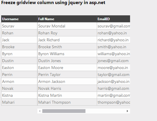 How to freeze gridview column in asp.net using jquery.