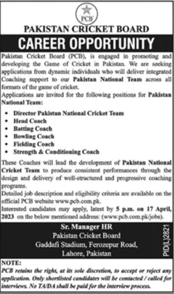Pakistan Cricket Board PCB jobs in 2023