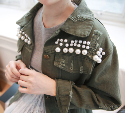 Bead And Patch Embellished Distressed Jacket